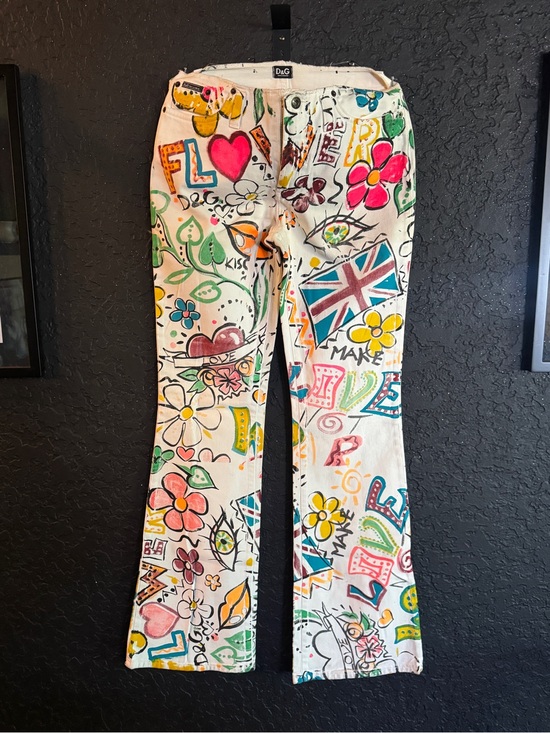 D&G Denim - D&G Multicolor Graffiti Floral Flag Jeans